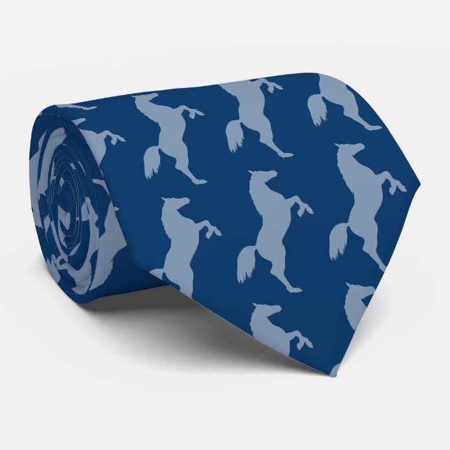 Gravata Padrão de Cavalos em Silhueta | Azul (Rolled)