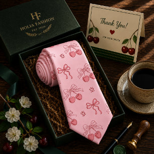 Gravata Padrão de Cereja Doce Vermelho Kawaii