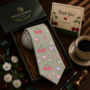 Gravata Padrão de Cereja Doce Vermelho Kawaii