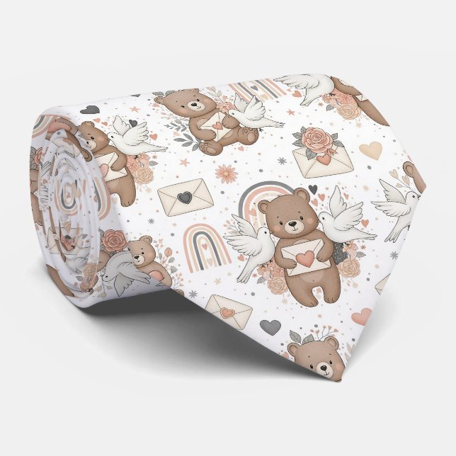 Gravata Padrão de Chás de Bebê do Ursinho Teddy Neutro (Rolled)