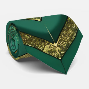 Gravata Padrão de Chevron Dourado Verde Elegante