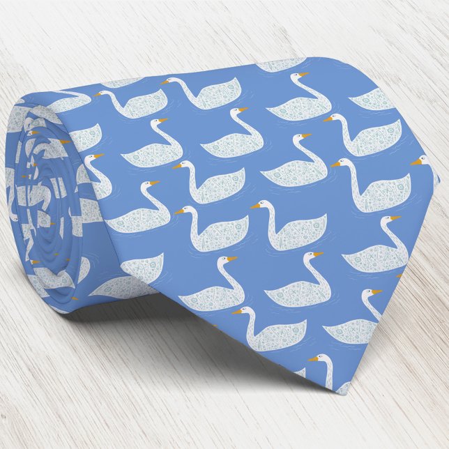 Gravata Padrão de Cisne Azul (Swan pattern neck tie for wildlife, nature and bird lovers)