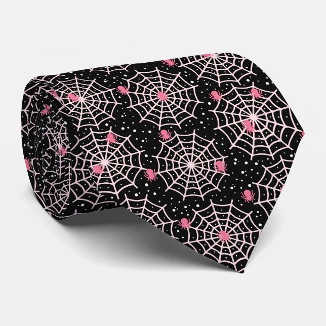 Gravata Padrão de Cobwebs e aranhas do Halloween (Rolled)