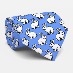 Gravata Padrão de coelhos - Preto e Branco com Azul-Bebê