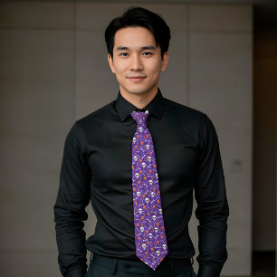 Gravata Padrão De Cofin Óssea Do Halloween Roxo