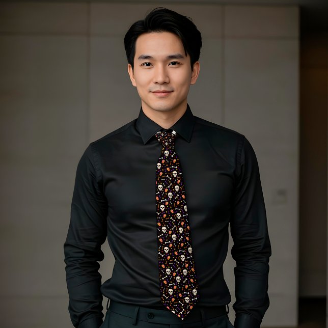 Gravata Padrão de Cofin Ósseo Negro do Halloween (Criador carregado)