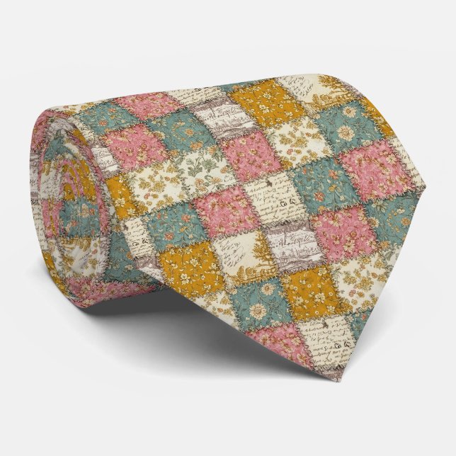 Gravata Padrão de Colcha Rosa Shabby Chic (Rolled)