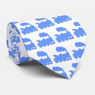Gravata Padrão de Comboio a Vapor - Azul-Bebê em Branco