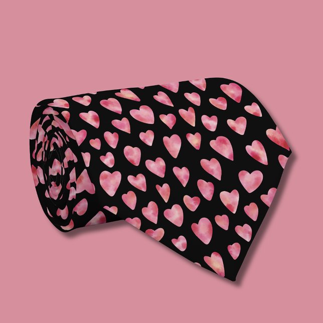 Gravata Padrão de Coração de Amor de Aquarela Rosa Fofo (Pink love heart pattern tie)