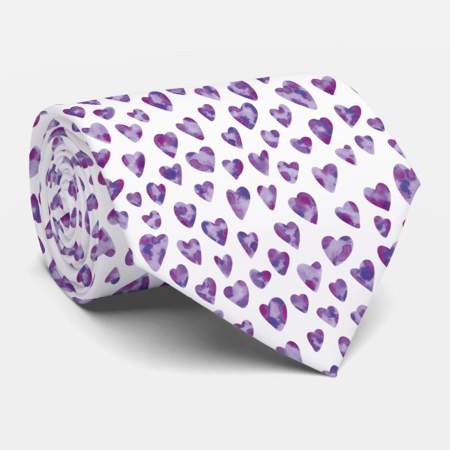Gravata Padrão de Coração de Amor em Aquarela Fofa (Rolled)