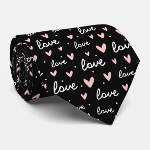 Gravata Padrão de coração rosa doodle fundo preto