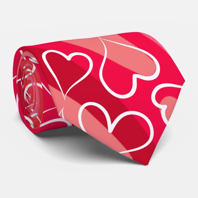 Gravata Padrão de Coração Rosa Vermelho (Rolled)