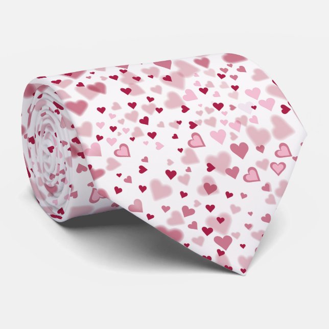 Gravata Padrão de Corações Encantadores Rosa (Rolled)