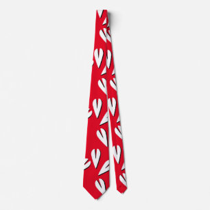 Gravata Padrão de Corações Geométricos Vermelho Branco Pre