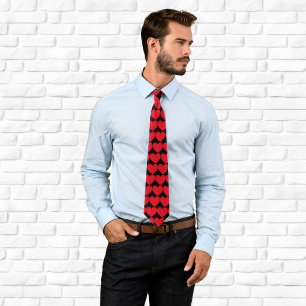 Gravata Padrão de Corações Negro e Vermelho