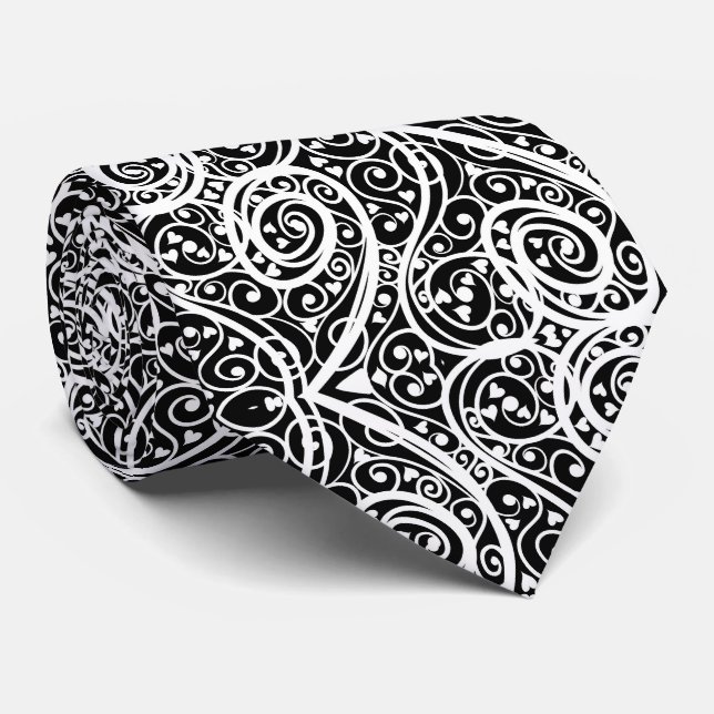 Gravata Padrão de corações preto e branco fofo (Rolled)