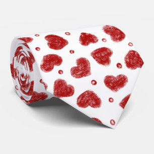 Gravata padrão de Corações Vermelhos e Brancos