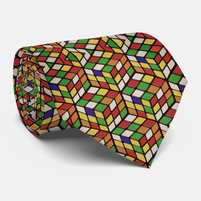 Gravata Padrão de Cubos Coloridos (Rolled)