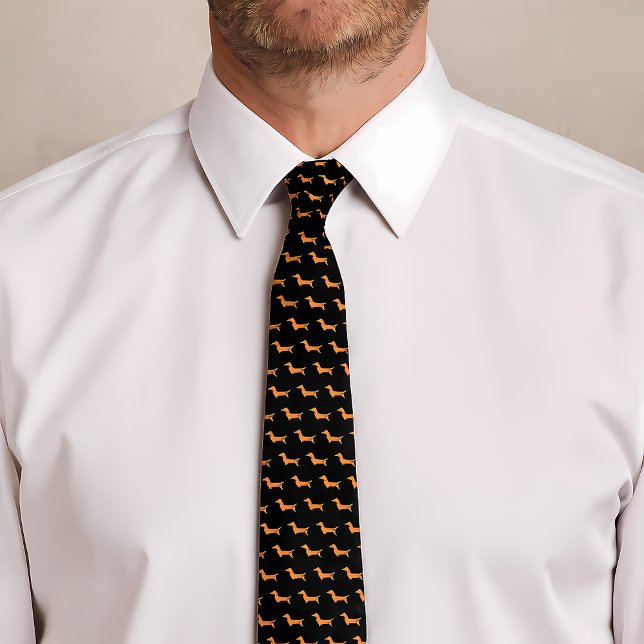Gravata Padrão de Dachshund Cachorro Escuro Impressão Pret (Dachshund Pattern Cute Wiener Dog Print Black Neck Tie)