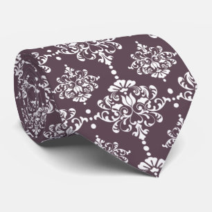 Gravata Padrão de damasco floral roxo escuro para padrinho