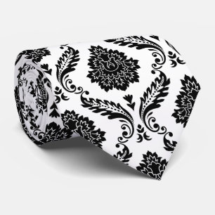 Gravata Padrão de Damasco Rococó Preto no Branco