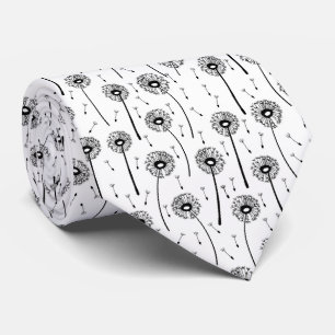 Gravata Padrão de dentes-de-leão boêmio preto e branco