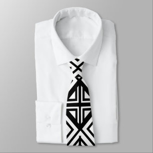 Gravata Padrão de diamante geométrico preto e branco
