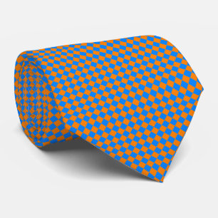 Gravata Padrão de Diamante Xadrez Laranja Azul