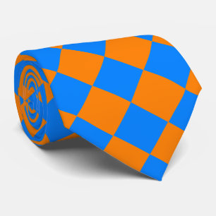 Gravata Padrão de Diamante Xadrez Laranja Azul