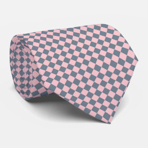 Gravata Padrão de Diamante Xadrez Rosa Cinza