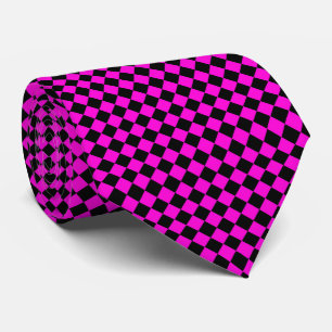 Gravata Padrão de Diamante Xadrez Rosa e Preto
