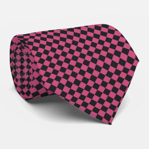 Gravata Padrão de diamante xadrez rosa e preto
