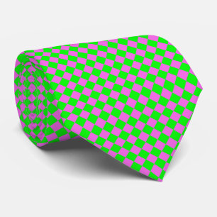 Gravata Padrão de Diamante Xadrez Rosa Verde