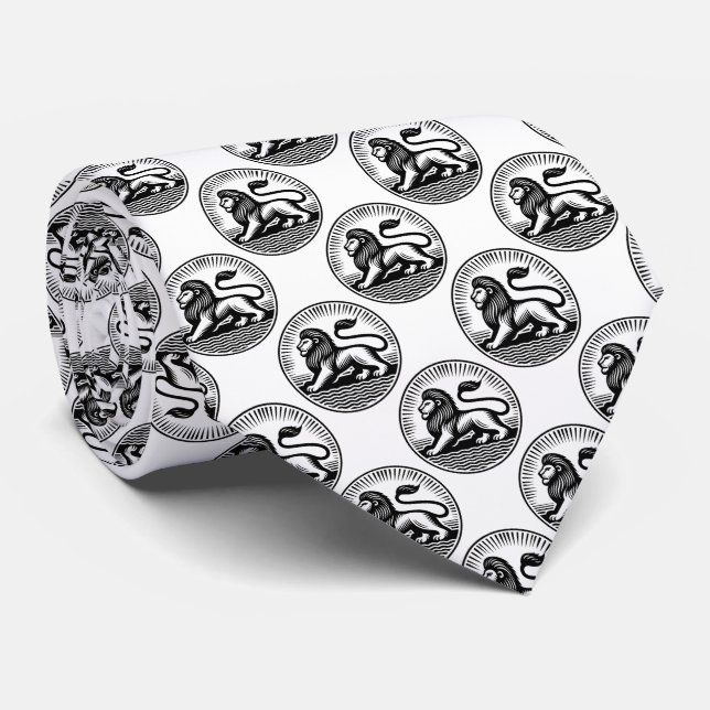 Gravata Padrão de disco de leão - Preto em branco (Rolled)