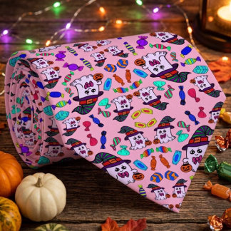 Gravata Padrão de Doces de Halloween Pastel e Bruxas Fanta