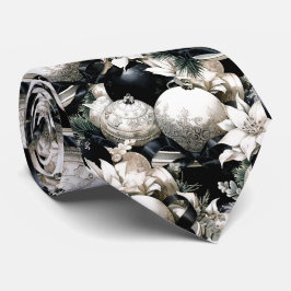 Gravata Padrão de Enfeites de natal branco preto Elegante