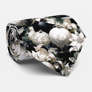 Gravata Padrão de Enfeites de natal branco preto Elegante