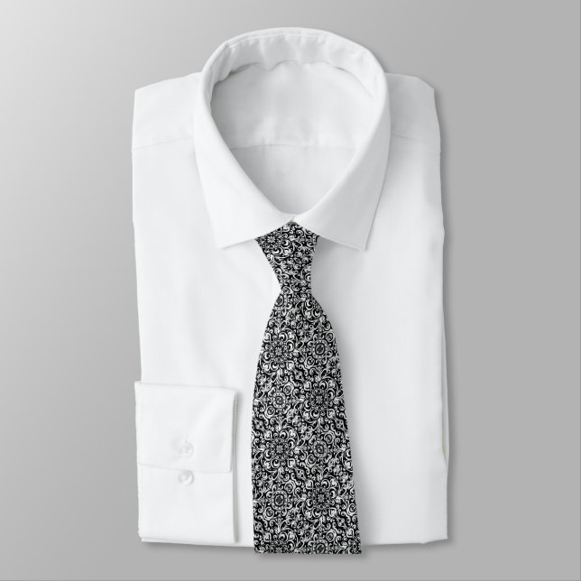 Gravata Padrão de espiral preto e branco (Amarrado)
