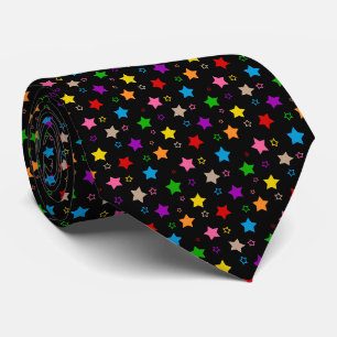 Gravata Padrão de Estrelas Coloridas Preto