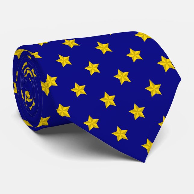 Gravata Padrão de estrelas Douradas, Marinho azul, exclusi (Rolled)