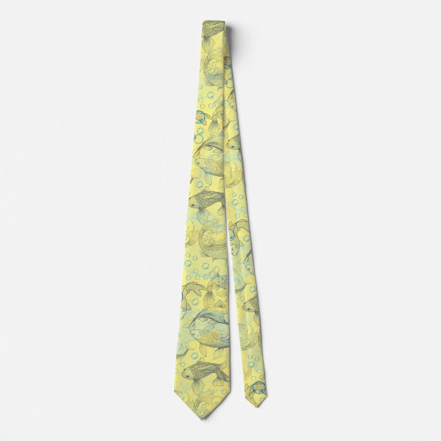 Gravata Padrão de Fishes de Camada 02.Azul escuro.b L Amar (Frente)