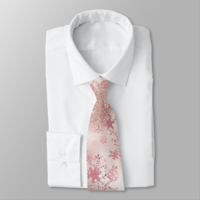 Gravata Padrão de Floco de Neve de Natal Elegante rosa dou (Amarrado)