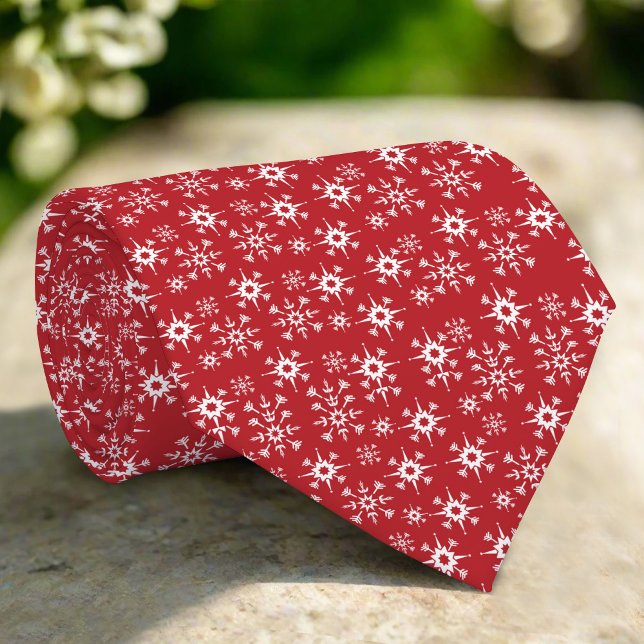 Gravata Padrão de Floco de Neve de Natal Vermelho e Branco (Criador carregado)