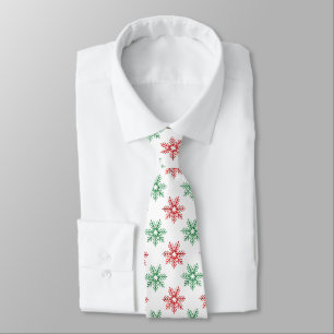 Gravata Padrão de Floco de Neve Vermelho e Verde