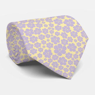 Gravata Padrão de Flor - Amarelo e Púrpura Pastel