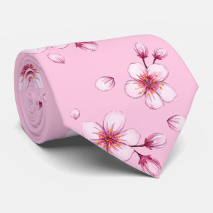 Gravata Padrão de Flor de Cerejeira Cor de Água Rosa