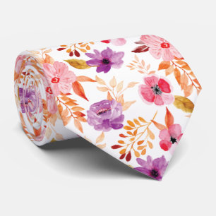 Gravata Padrão de Flor de Cores d'Água Rosa, Vermelha e 