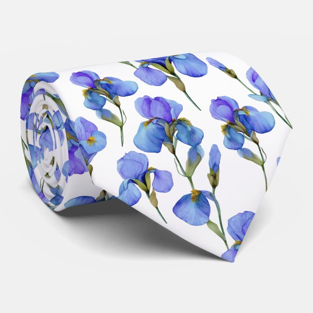 Gravata Padrão de Flor de Íris em Aquarela Azul (Rolled)