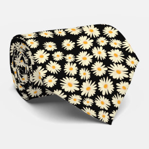 Gravata Padrão de flor de margarida branca laranja preta