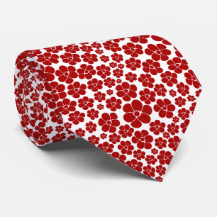 Gravata Padrão de Flor em Vermelho e Branco